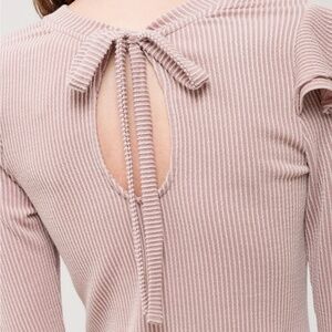 Blu Pepper Rib Knit Sheath Ruffle Mini Dress Junior Size Medium Pink Long Sleeve